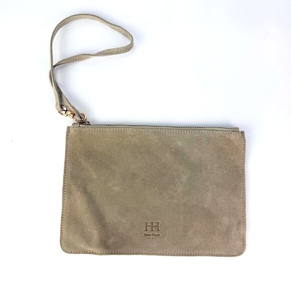 Haute Hippie Light Beige Suede Taupe With Zipper Closure Wristlet - Picture 1 of 7